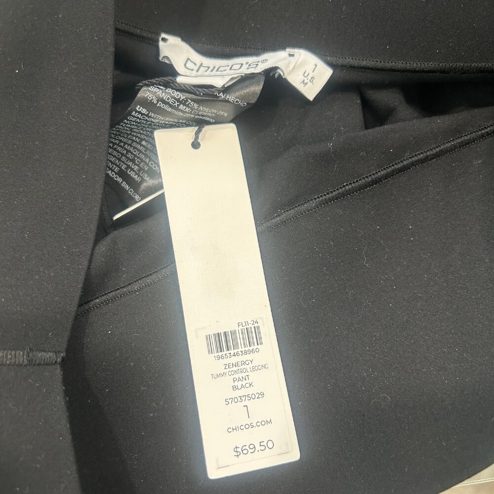 (2) PAIRS OF CHICOS ZENERGY TUMMY CONTROL LEGGING PANTS BLACK **NWT** SIZE 1